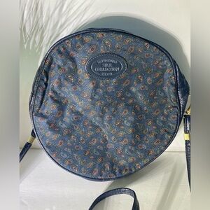 David Evans Silk Circle Crossbody Purse with Mini Bag, Navy Blue with Flowers